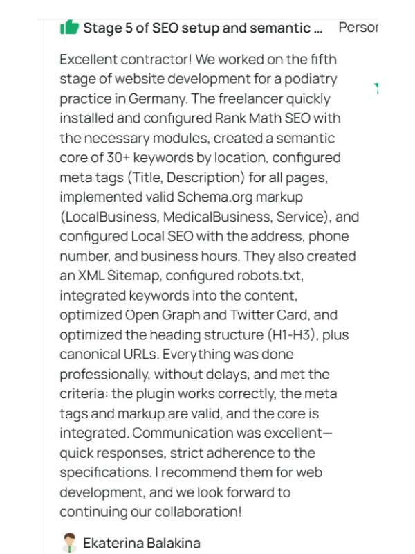 Client review — stage 5: filling the site with texts and photos