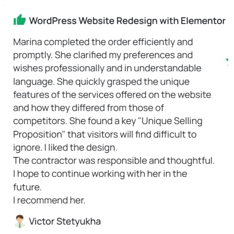 Client review on a dental clinic website