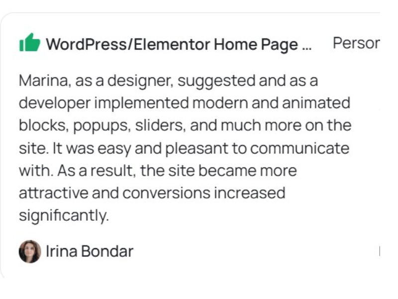 about us About us Client review on a business portfolio website